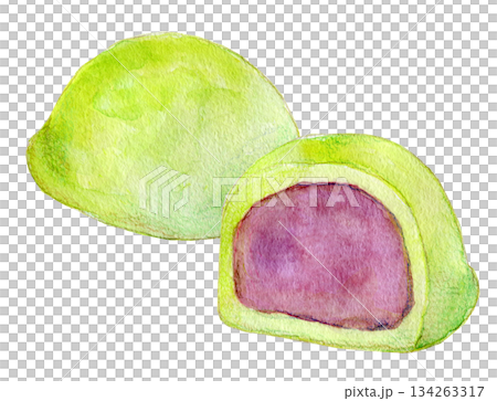 Watercolor illustration, hand-drawn illustration, Uguisu mochi 134263317