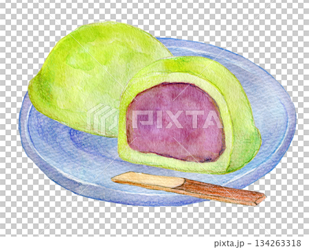 Watercolor illustration, hand-drawn illustration, Uguisu mochi 134263318