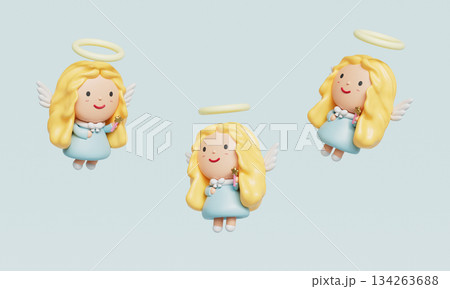 Cute Angel Character with Wings and a Magic Wand. 3D Rendering Cute Angel Character with Wings and a Magic Wand. 3D Rendering 134263688