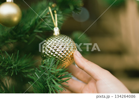 Close up of a hanging Chistmas tree 134264086