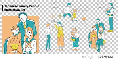 Japanese family people illustration set Japanese family people illustration set 134264881