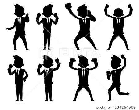 3頭身ビジネスマンシルエットポーズ集　喜び 134264908