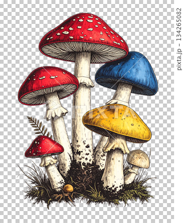 キノコの手描き風ビンテージイラスト 134265082