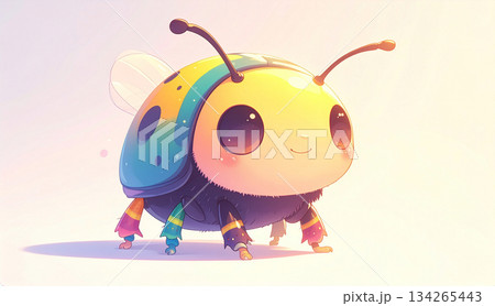 優しいタッチで描かれた愛らしくて小さい毛玉のような妖精または虫のキャラクター 134265443