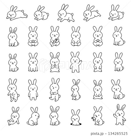 Adorable vector illustration showcasing cute bunnies in a variety of poses. Ideal for design projects. Adorable vector illustration showcasing cute bunnies in a variety of poses. Ideal for design projects. 134265525