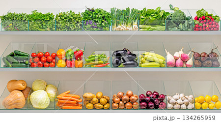 A grocery store with a variety of vegetables and fruits A grocery store with a variety of vegetables and fruits 134265959