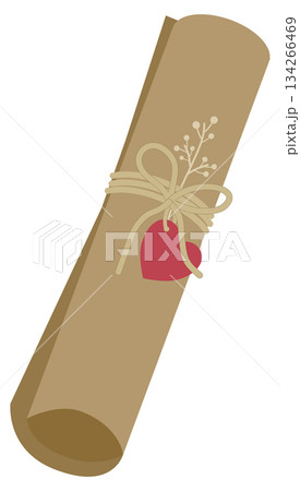 Rolled Scroll Tied with Twine, Heart Tag, and Decorative Twig 134266469