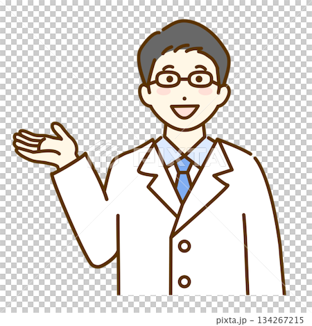 A male doctor in a white coat giving instructions and explaining 134267215