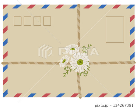 Air Mail Envelope with Daisy Bouquet and Twine Tie 134267381