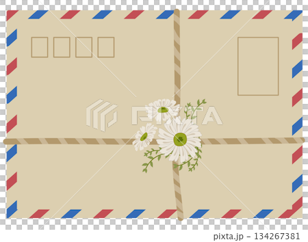 Air Mail Envelope with Daisy Bouquet and Twine Tie 134267381