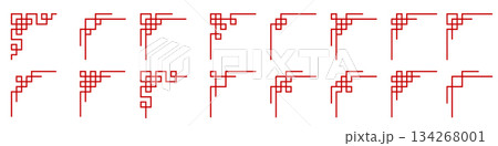 Chinese corner set, asian frame, red border vector pattern 134268001