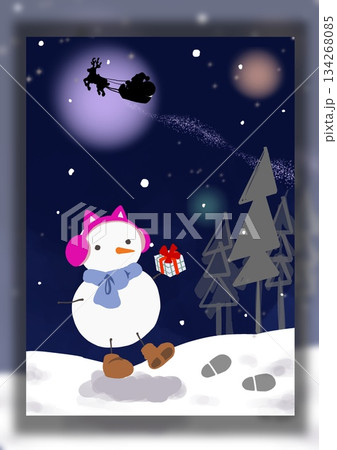 クリスマスカードに使えそうな背景「雪降る夜に」 134268085