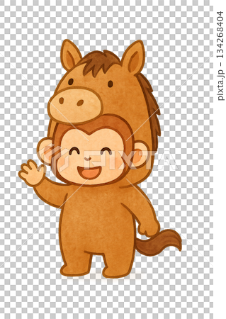 Cute illustration of a monkey wearing a horse costume 134268404
