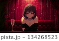 煌びやかな赤いカーテンを背景にVIP席で佇む黒いドレスの女性 134268523