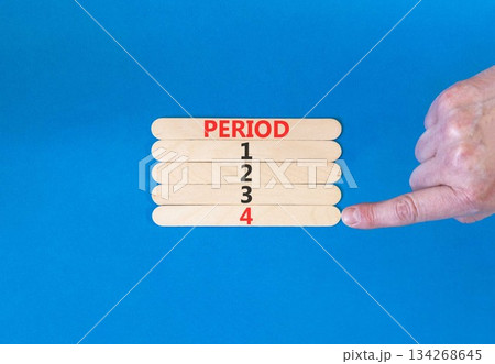 Time to period 4 symbol. Concept word Period 1 2 3 4 on beautiful wooden sticks. Businessman's hand. Beautiful blue background. Business planning and time to period 4 concept. Copy space. Time to period 4 symbol. Concept word Period 1 2 3 4 on beautiful wooden sticks. Businessman's hand. Beautiful blue background. Business planning and time to period 4 concept. Copy space. 134268645