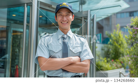 地域の安心と安全を守る警備員として働く若い男性スタッフの仕事風景 134268660