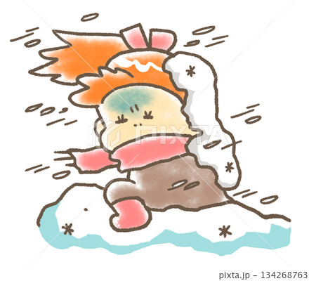 猛吹雪で雪が積もるイラスト 134268763