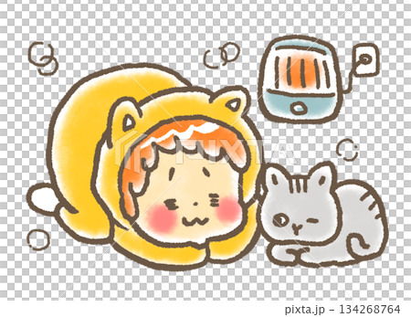 Illustration of warming up in front of the stove Illustration of warming up in front of the stove 134268764