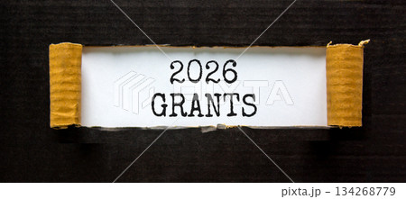 2026 Grants symbol. Concept words 2026 Grants on beautiful white paper. Beautiful black paper background. Business and 2026 grants concept. Copy space. 2026 Grants symbol. Concept words 2026 Grants on beautiful white paper. Beautiful black paper background. Business and 2026 grants concept. Copy space. 134268779