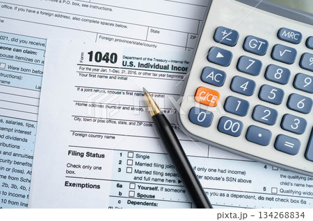 Tax form 1040 U.S. Individual Income Tax Return, business finance. 134268834