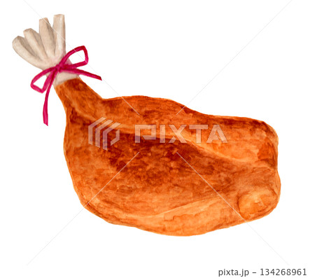 ローストチキンの手描き水彩イラスト 134268961