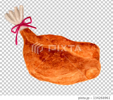 手繪水彩烤雞插圖 134268961