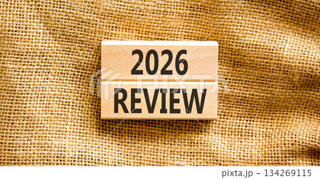 2026 Review symbol. Concept words 2026 Review on beautiful wooden blocks. Beautiful canvas background. Business and 2026 review concept. Copy space. 134269115