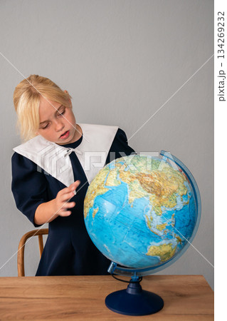 Girl Globe Classroom Learning Geography 134269232