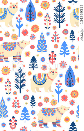 Scandinavian Polar Bears Seamless Pattern, Cute Nordic Winter Vector Illustration Scandinavian Polar Bears Seamless Pattern, Cute Nordic Winter Vector Illustration 134269515