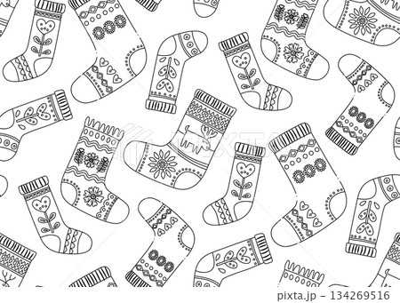 Cozy Scandinavian Winter Socks Seamless Pattern, Nordic Folk Vector Illustration Cozy Scandinavian Winter Socks Seamless Pattern, Nordic Folk Vector Illustration 134269516