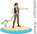 Pirates. A corsair with a saber on an island. Pirate adventure. Isolated. 134270020