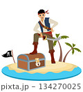 Pirates.  Corsair with a chest on the island. Pirate adventure. Isolated. 134270025