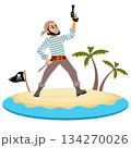 Pirates.  A corsair with a pistol on an island. Pirate adventure. Isolated. 134270026
