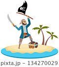 Pirates.  Corsair and the treasure chest on the island. Pirate adventure. Isolated. 134270029