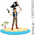 Pirates.  A corsair with a pistol and a flag on an island. Pirate adventure. Isolated. 134270033