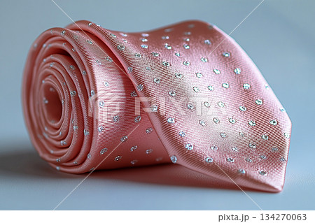 Aspirational styling. Luxury Silk tie light pink color in a white background. Aspirational styling. Luxury Silk tie light pink color in a white background. 134270063