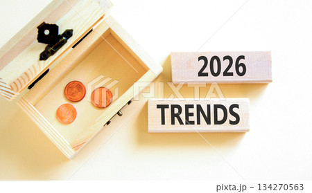 2026 Trends symbol. Concept words 2026 Trends on beautiful wooden blocks. Beautiful white paper background. Beautiful wooden chest with coins. Business and 2026 Trends new year concept. Copy space. 2026 Trends symbol. Concept words 2026 Trends on beautiful wooden blocks. Beautiful white paper background. Beautiful wooden chest with coins. Business and 2026 Trends new year concept. Copy space. 134270563