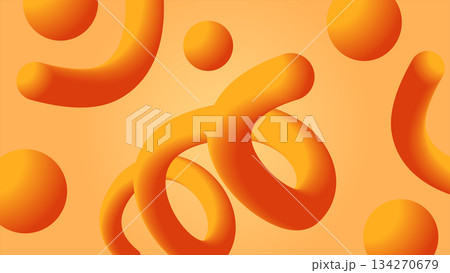 Futuristic background with 3D wave shapes on bright orange gradient. Three-dimensional abstract colorful twisted liquid lines. Abstract background. 134270679
