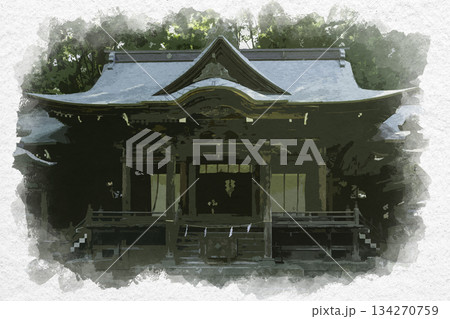水彩画風　諏訪護国神社　拝殿　長野県諏訪市 134270759