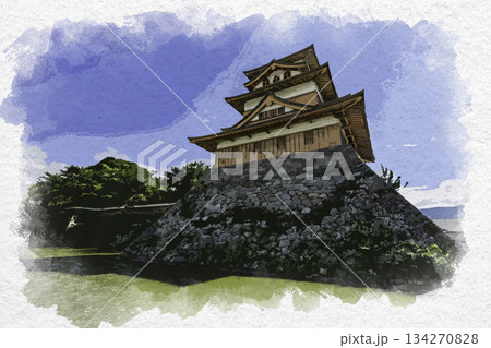 水彩画風　諏訪高島城　天守閣　長野県諏訪市 134270828