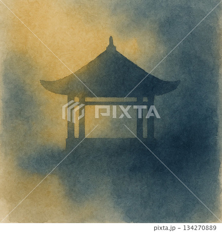 東屋シリーズ：金と藍で描く東屋のシルエット 134270889