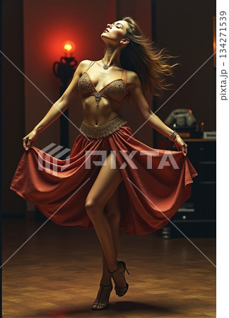 AI generated Captivating dance presentation enhanced by low lights and dramatic shadow 134271539