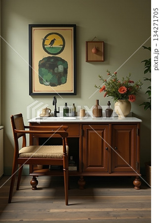 AI generated Enchanting classic setup illuminated softly by peaceful glow of sunrise 134271705