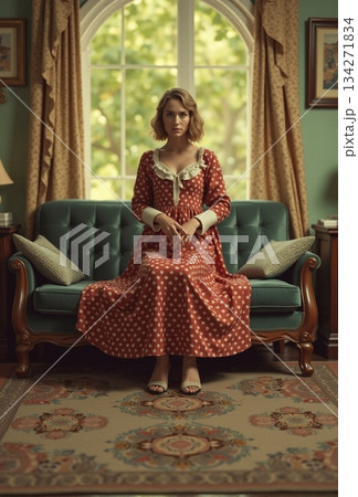 AI generated Peaceful woman wearing retro dress enjoys tranquil moment in richly decorated 134271834