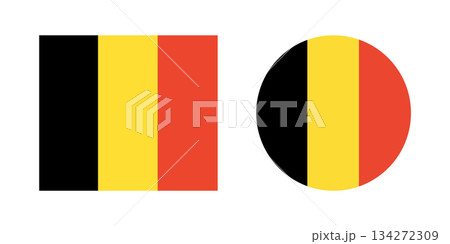 Flag of Belgium. Circular Belgian Flag icons. National Belgian round, rectangular flag badges. Button, banner, sign in circle, rectangle shapes. 134272309