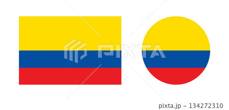 Flag of Ecuador circle, rectangle icons. Set of round, rectangular civil flag collection of Republic of Ecuador. Ecuador flag rounded badge, button. 134272310