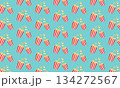 Seamless retro popcorn pattern on blue background, classic cinema snack design, movie night wrapping paper 134272567