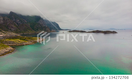 Aerial view. Lofoten islands landscape, Norway Aerial view. Lofoten islands landscape, Norway 134272708