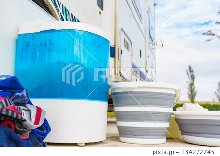 Washing laundry outdoor at caravan Washing laundry outdoor at caravan 134272745