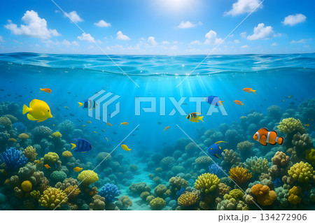 海中の熱帯魚 & 珊瑚礁 海中の熱帯魚 & 珊瑚礁 134272906